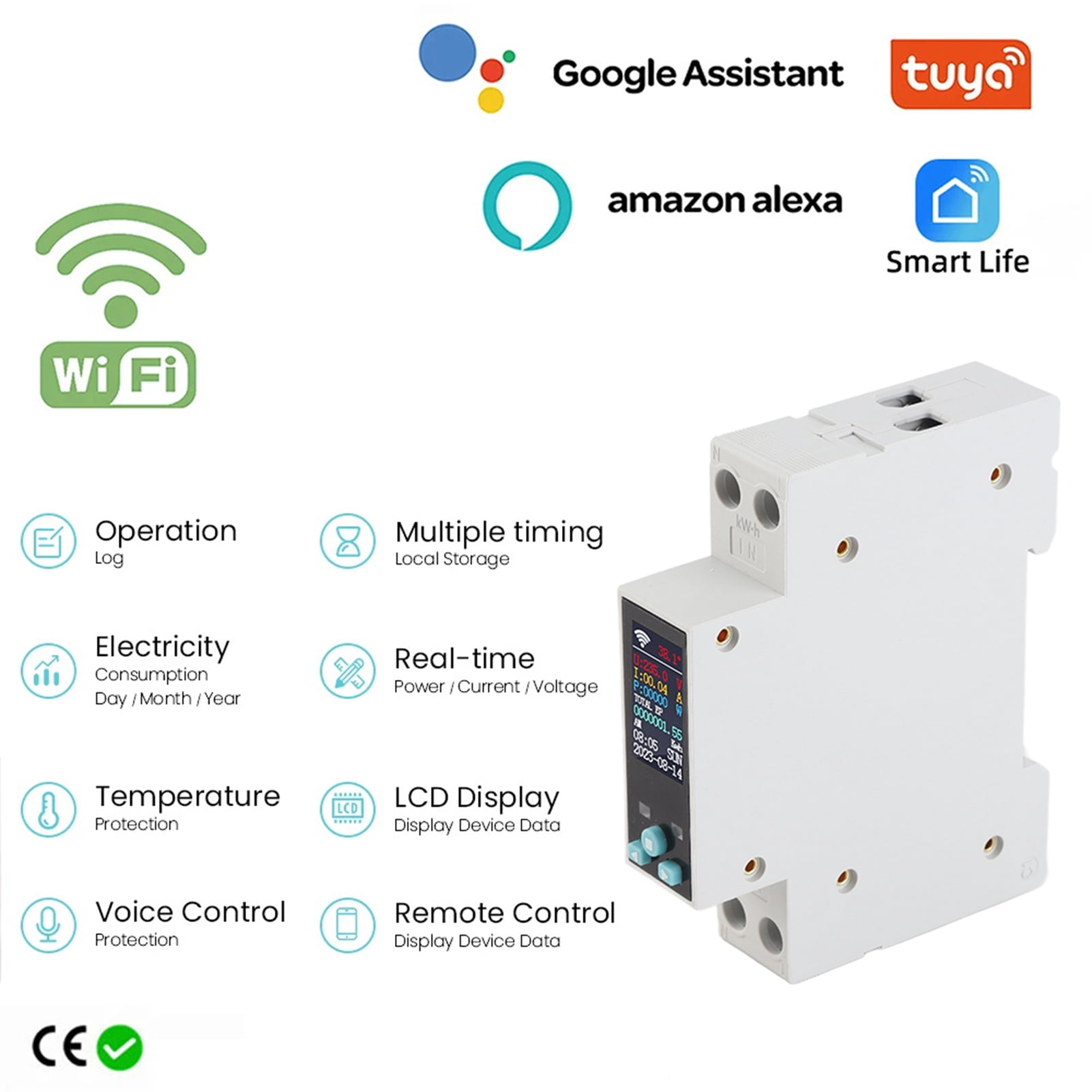 For For Tuya Wifi 35mm DIN RAIL Switch Intelligent Meter Circuit Breaker LED Energy Meter KWh Power Timer Relay APP Control With Metering And Prepaid Function