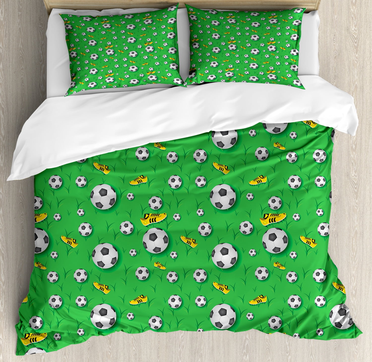 King Size Lime Green Soccer Duvet Cover Set with Pillow Shams