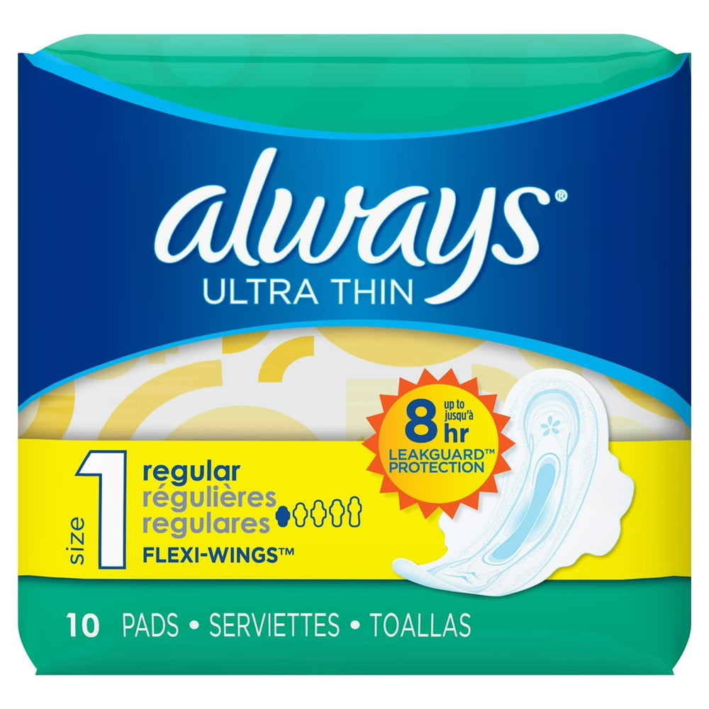 Always Ultra Thin Size 1 Regular Pads with FlexiWings, 10 Count