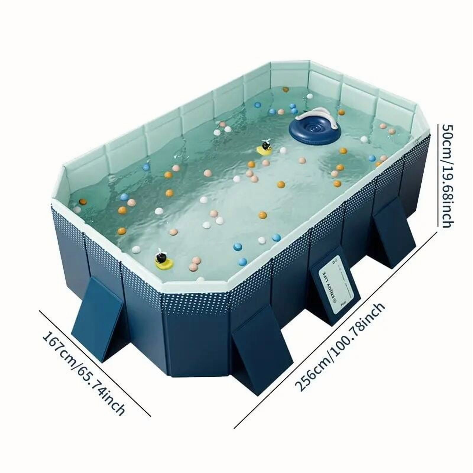 Inflatable Pool, 2.6m PVC folding pool (not inflatable) bathes and cools in summer, suitable for outdoor patio beach garden, Blue Swimming Pools,Pvc Family Pool, Garden & Outdoor Pools