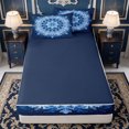 thumbnail image 4 of Erosebridal Snowflake Mandala Zipper Twin Comforter Sets with Fitted Sheet and 2 Pillowcases,Deep Blue Crystal Zipper Bedding Set,Navy Blue Reversible,4-Piece, 4 of 7