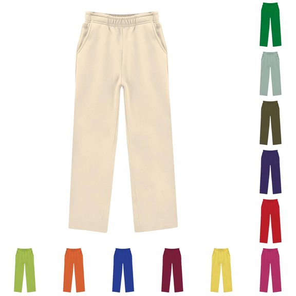 CUZIBR Girls Toddler Elastic Waist Straight Leg Sweatpants With Pockets Solid Color Wide Leg Loose Athletic Running Casual Trousers For Kids Boys Summer Fall Back To School Dailywear,Beige,7-8 Years
