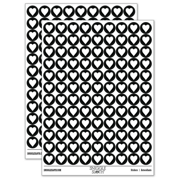 Card Suit Hearts 200  Round Stickers - Black - Gloss Finish - 0.50" Size