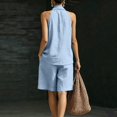 thumbnail image 5 of Costeam Womens Halter V Neck Short and Capri Pants Two Piece Outfit Lightweight Linen Blend Loose Fit Solid Color Casual Summer Co Ord Set, 5 of 6