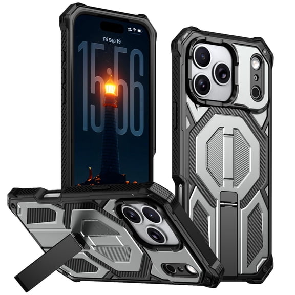 Lunvic Heavy Duty Shockproof Case for iPhone 17 Pro Max with Kickstand Magnetic Protection Reinforced Front Frame No Screen Protector Cover, Gray
