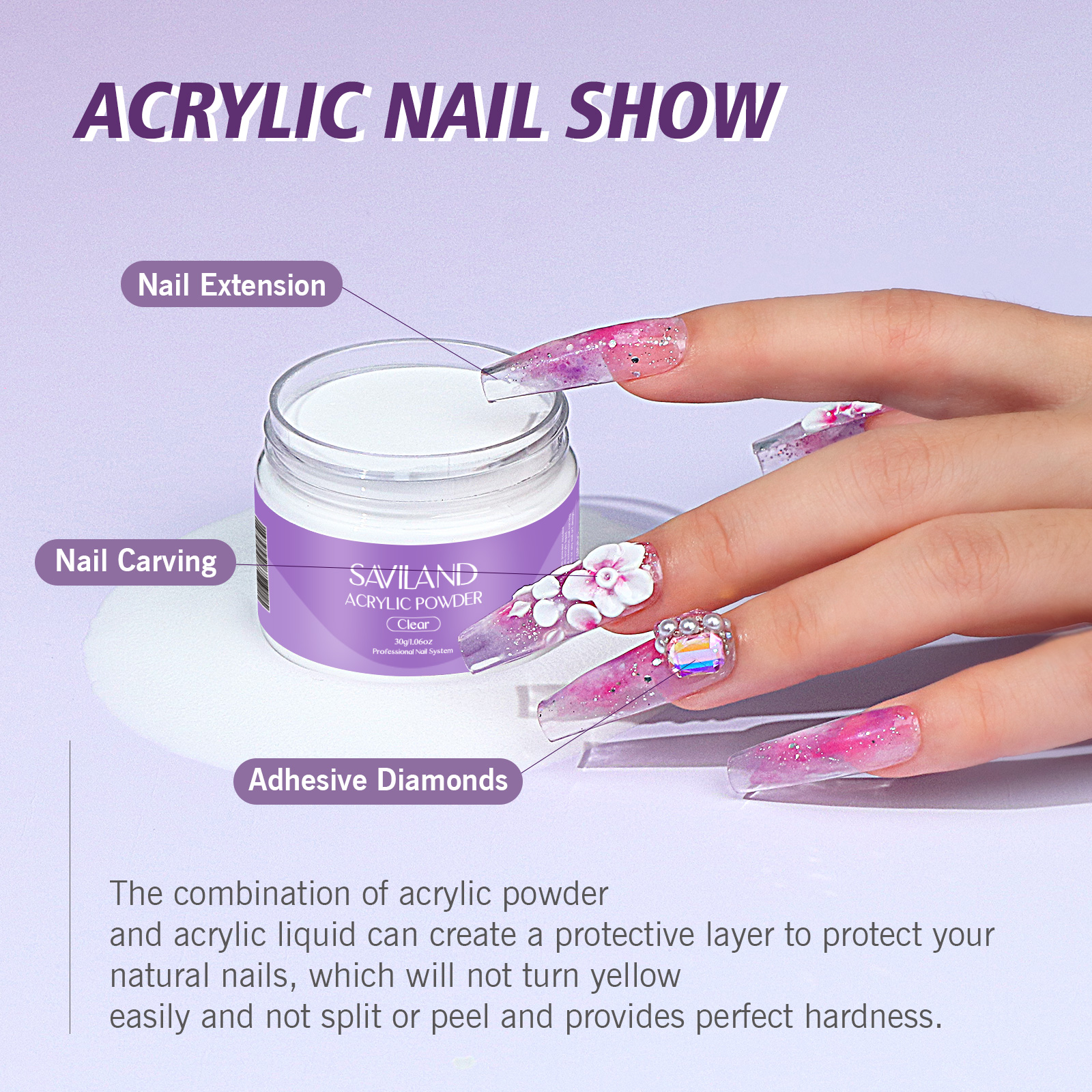 Saviland Acrylic Nail Kit - Clear Acrylic Powder and Acrylic Liquid Set with Acrylic Nail Brush Nail Forms for Beginners - image 4 of 8