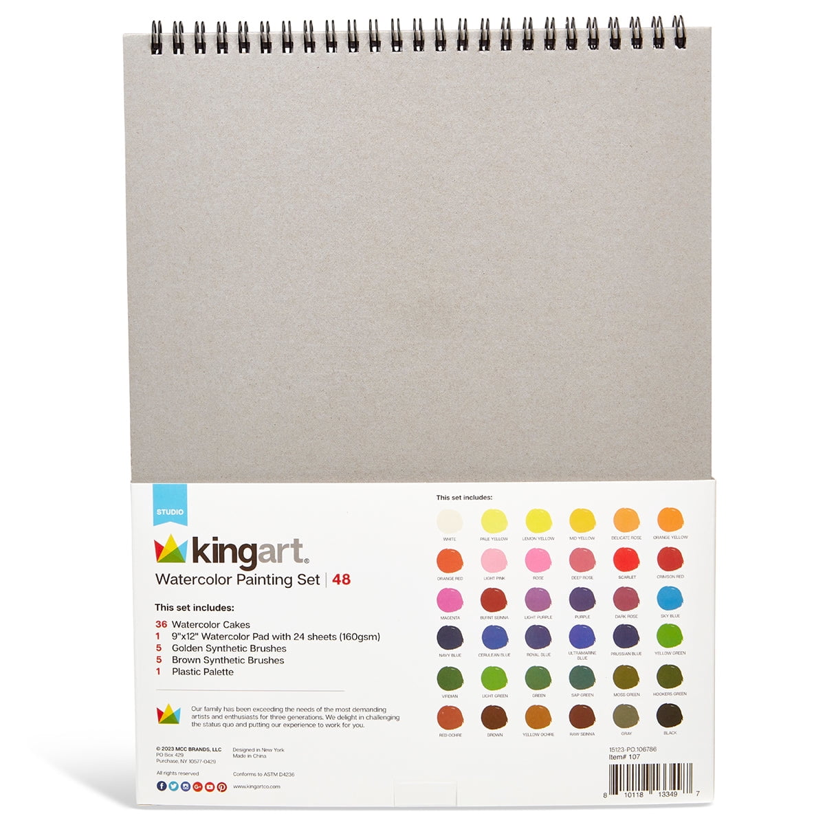 KINGART&reg; Studio Watercolor Painting Art Set - Paint, Brushes, Paper & Palette
