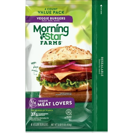 MorningStar Farms Vegan Meat Lovers Veggie Burgers, 16 oz, 4 Count Bag