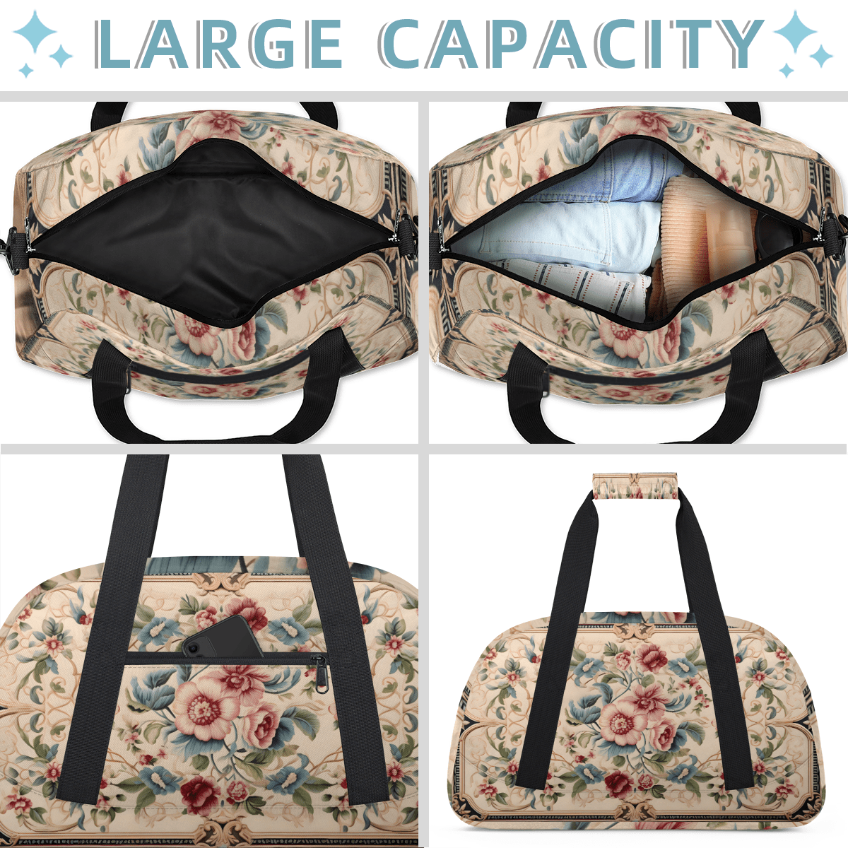 Herdesigns Sports Duffle Bags Travel Duffle Bag Gym Bag Vintage Floral Boho Weekender Travel Bag Waterproof Overnight Bag Carry On Travel Tote Bag Dance Bags