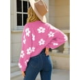 thumbnail image 4 of Women'S Cute Daisy Cropped Knitted Cardigand Open Front Long Sleeve Loose Sweater Jackets Outwear Rose Red L, 4 of 9