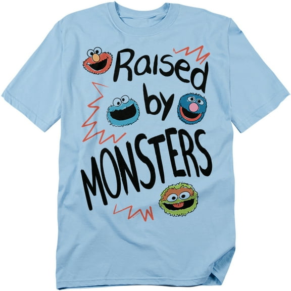 Sesame Street Raised by Monsters Unisex Adult T Shirt (2X-Large) Light Blue