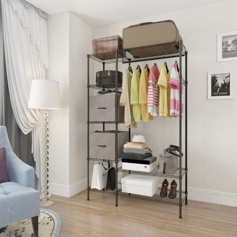 Simple Houseware 3-Tier Closet Storage with 2 Drawers Grey