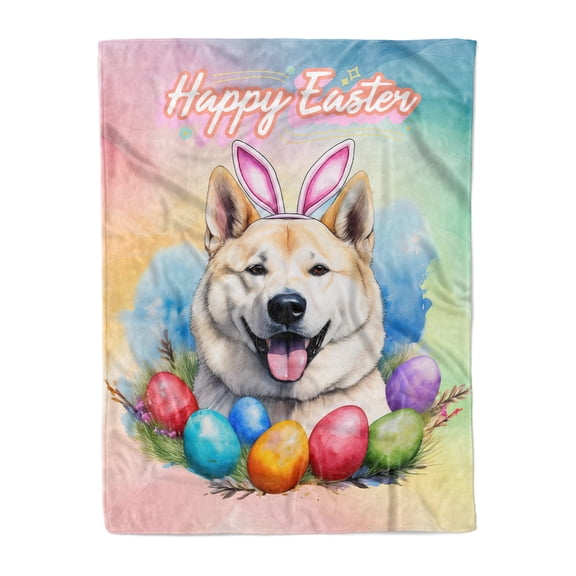 Happy Easter Akita with Bunny Ear Headband and Flowers Cozy Fleece Blanket Inu Dog Lover Warm Soft Throw Blanket - 13001