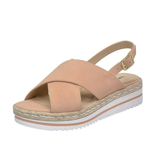 Soda Gloria Nude Open Rounded Toe Ankle Strap Espadrille Synthetic Heeled Sandal (Nude G, 10)