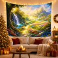 thumbnail image 3 of Waterfall Beside Gnarled Tree with Castle View, Serene Fantasy Style for Nature Lovers, Waterfall Wall Decor Housewarming Gift, Tapestry Wall Hanging for Bedroom and Dorm, 3 of 7