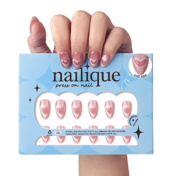Set de 26 piezas con forma de ojo de gato con forma de almendra corta Nailique de Press On Nails