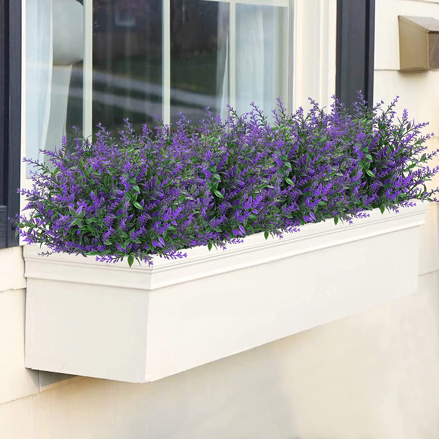 MAMOWEAR Artificial Lavender Flowers Outdoor Flowers UV Resistant Plastic Artificial Plants Fake Shrubs Flowers Greenery Bushes for Outdoor Garden Home Porch Box Decor(16PCS Purple)