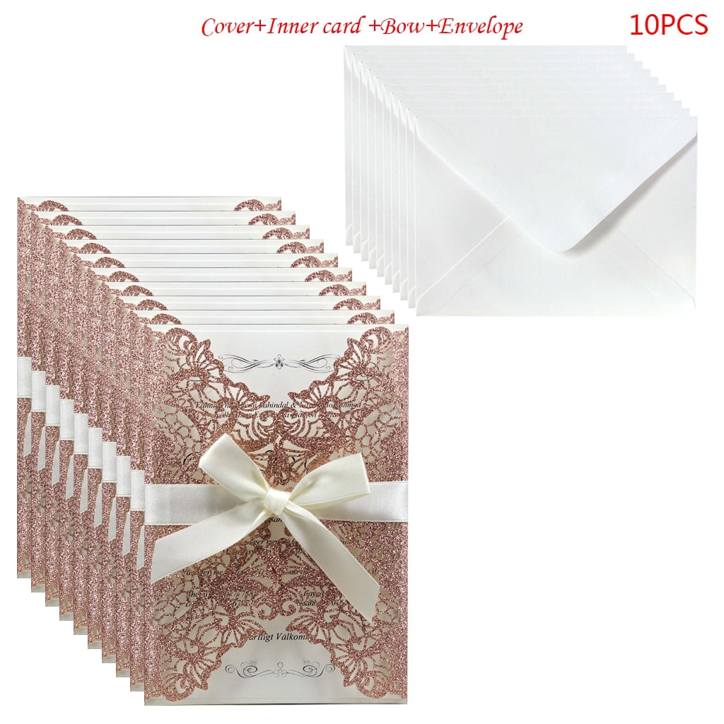 Personalized Laser Cut Flower Love Heart Wedding Invitation Card Kit w/ Ribbon 