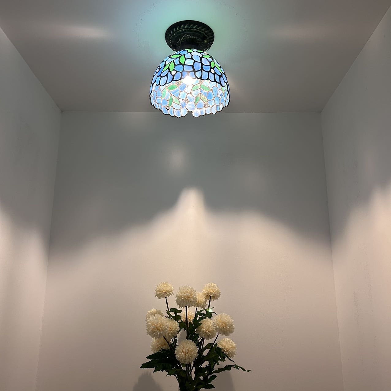 ENJOY DÉCOR LAMPS Tiffany 8-Inch Ceiling Light Fixture, Bronze, 1-Light, Corded Electric, for Living Room, Indoor, with Stained Glass Bowl