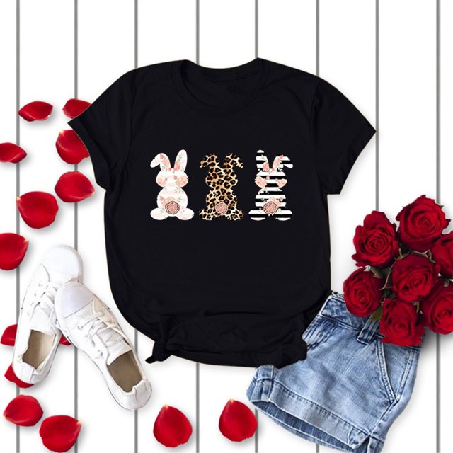Puntoco - Camiseta de cuello redondo para mujer, diseño de dibujos animados, informal, de Pascua Puntoco Puntoco-1244