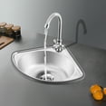 thumbnail image 3 of Single Triangle Wash Basin Corner Sink Mini Bar Sink Stainless Steel w/ Faucet, 3 of 21