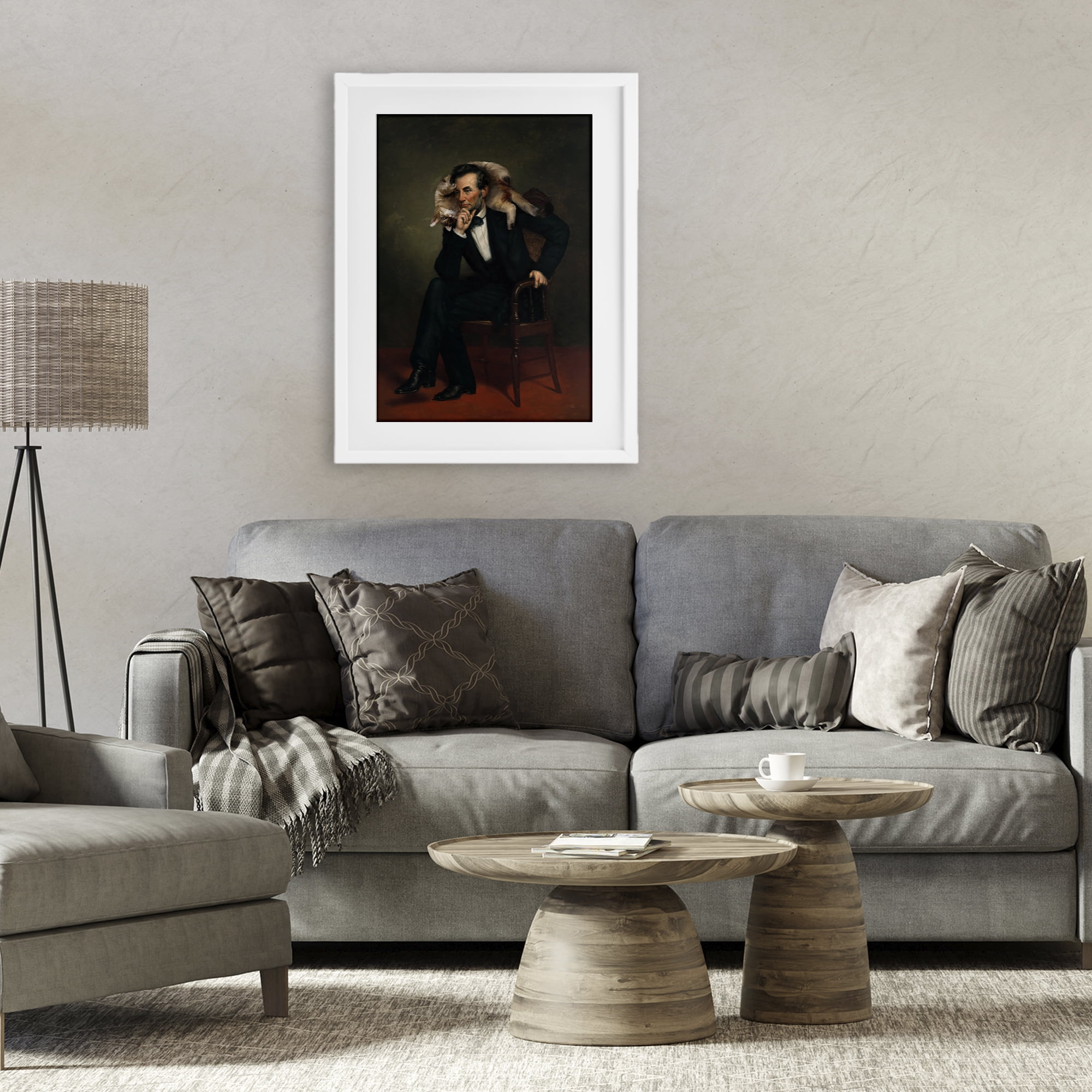 Stupell Industries Cat & Historical Leader White Framed Print Under Glass, design by Sarah Adams
