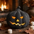 thumbnail image 4 of Gray Halloween Pumpkin Light Decoration, Rustic Handmade Resin Jack O Lantern with Flameless Candle, Fall Autumn Home Decor for Table Centerpiece Mantel and Shelf, 4 of 6