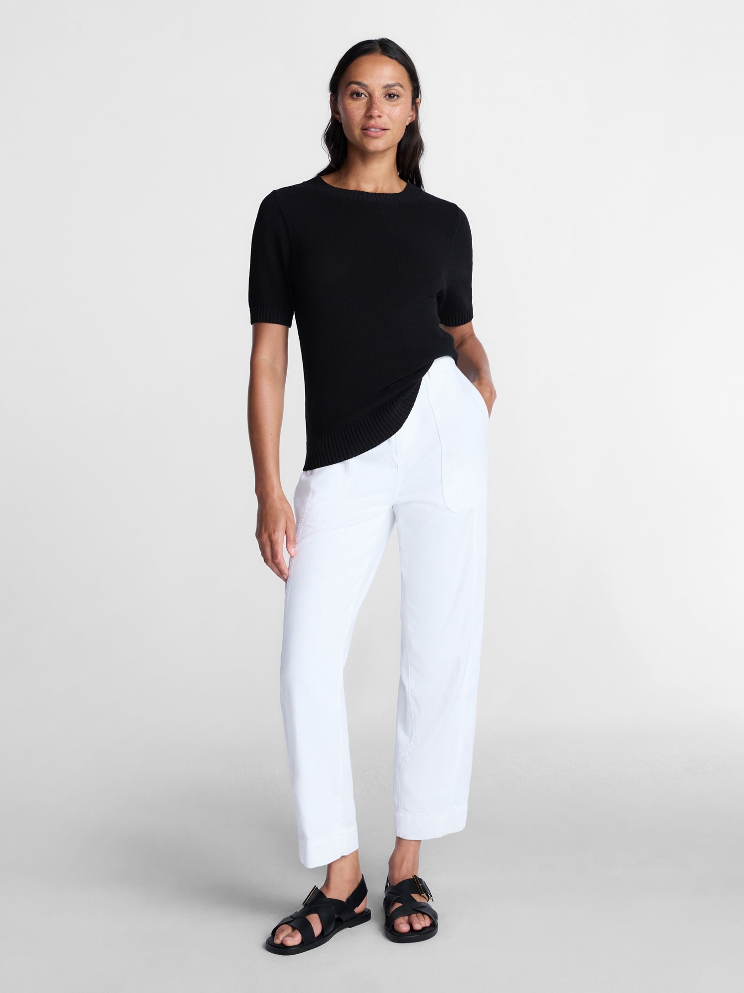 Time and Tru Women's Crewneck Sweater with Short Sleeves, Lightweight, Sizes XS-XXXL