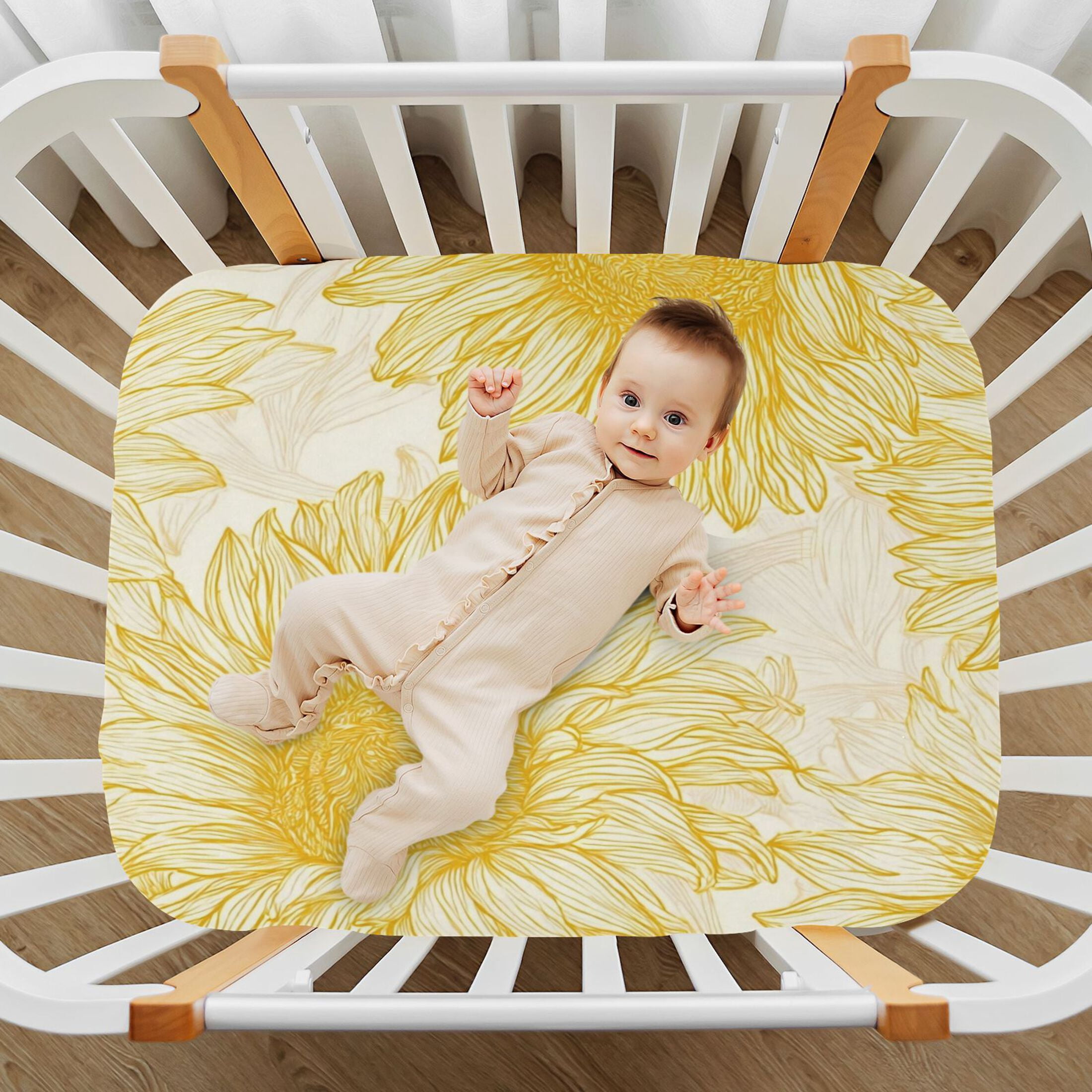 Baby Essentials 52”x 28”- Standard Cotton-like Modal Elastic- Light Yellow Line Design Crib Sheets for Newborns and Toddlers