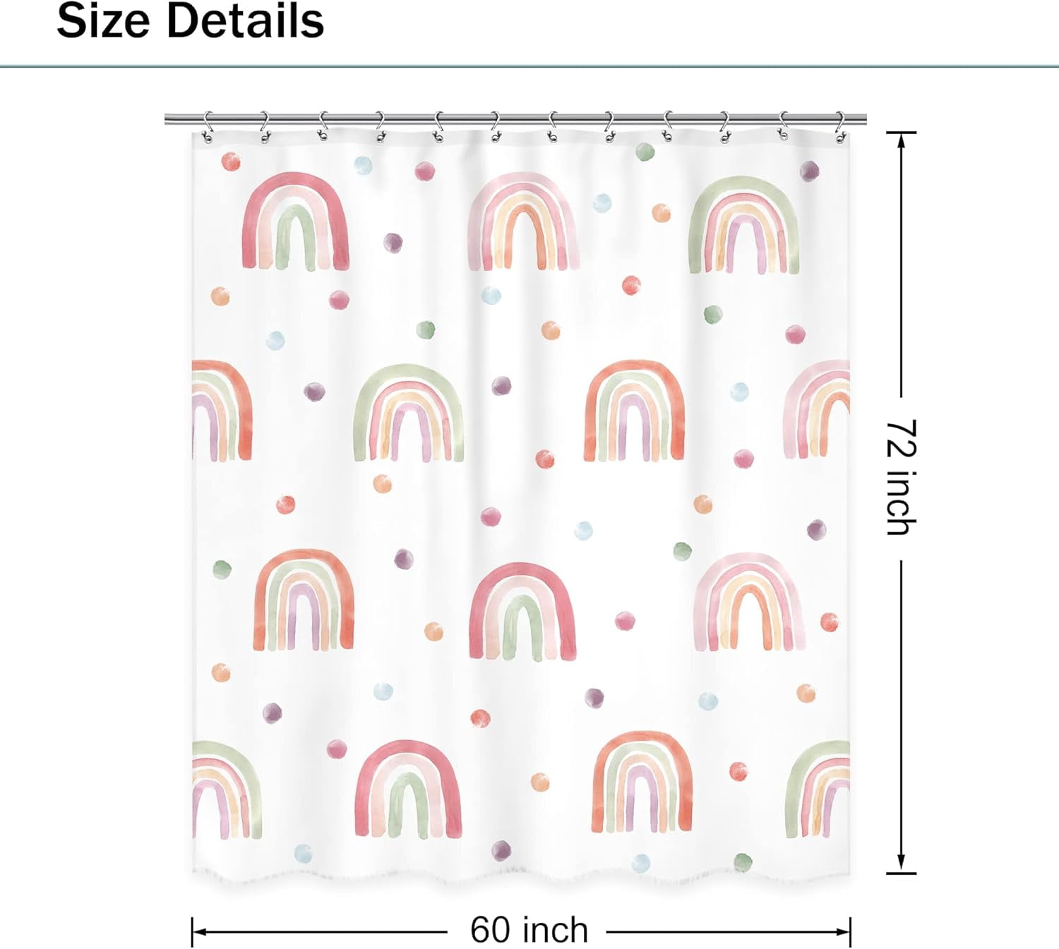 Boho Rainbow Shower Curtain, Pink Polka Dot Shower Curtain for Kids Girls, Cute Shower Curtain Bathroom Set, Modern Minimalist Curtain, Aesthetic Geometric Bathtub Accessories Decor 72Wx72L