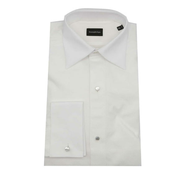 Ermenegildo Zegna Men's White / Mother Of Pearl Mini Diamond Dress Shirt Casual Button-Down - 38-15 (S)