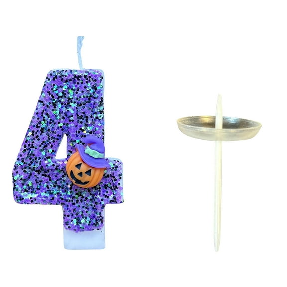 Halloween Number Candles Birthday Candles Glitter Purple Candles Pumpkin Cake Topper Cake Candles for Party Decoration Halloween Party Supplies
