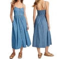 thumbnail image 2 of Women Sleeveless Spaghetti Strap Scoop Neck Denim Dresses Button Up Flowy A-Line Jean Dress Blue S, 2 of 8