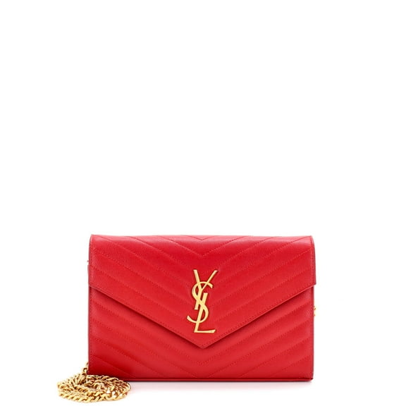 Pre-Owned Saint Laurent Classic Monogram Wallet on Chain Matelasse Chevron Leather Medium By Rebag