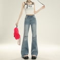 thumbnail image 2 of Los jeans rotos muestran altura y delgadez, pantalones con bordes ásperos, pantalones acampanados con flecos, pantalones microacampanados finos, rectos y suaves de pierna ancha, 2 of 5