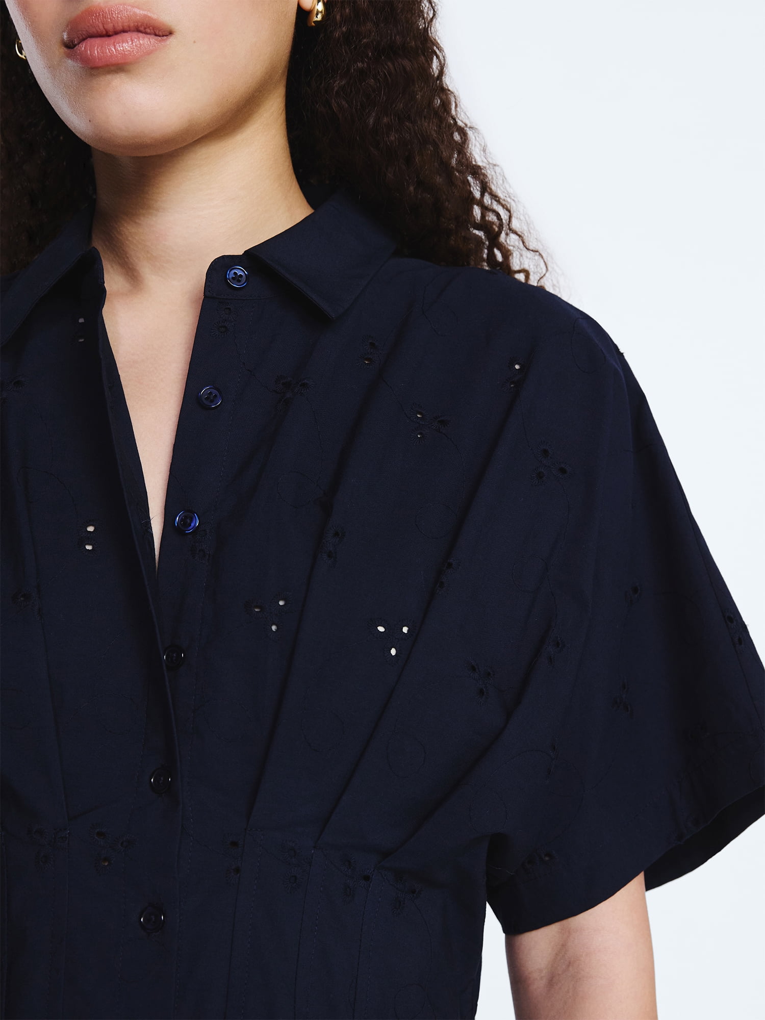 Free Assembly Women's and Women's Plus Cotton Eyelet Corset Mini Shirtdress, Sizes XS-4X
