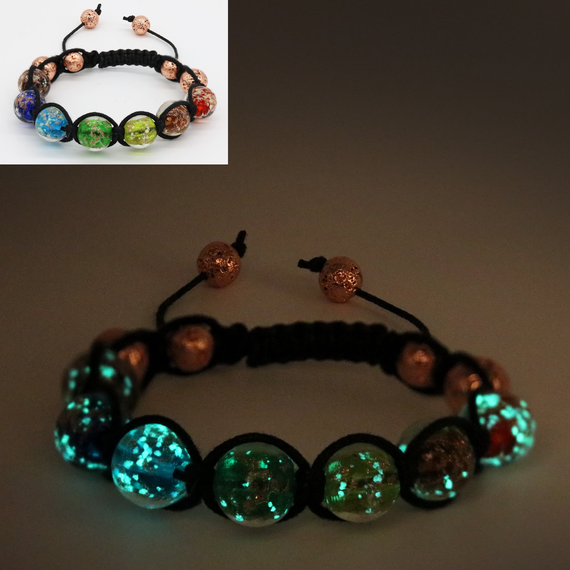 ARTSY Crafts Glow in The Dark Beads Bracelet 7-8, European Lampwork Pink &  Gold Bead Bracelet, Luminous Beads Anxiety Stress Relief Healing Crystal