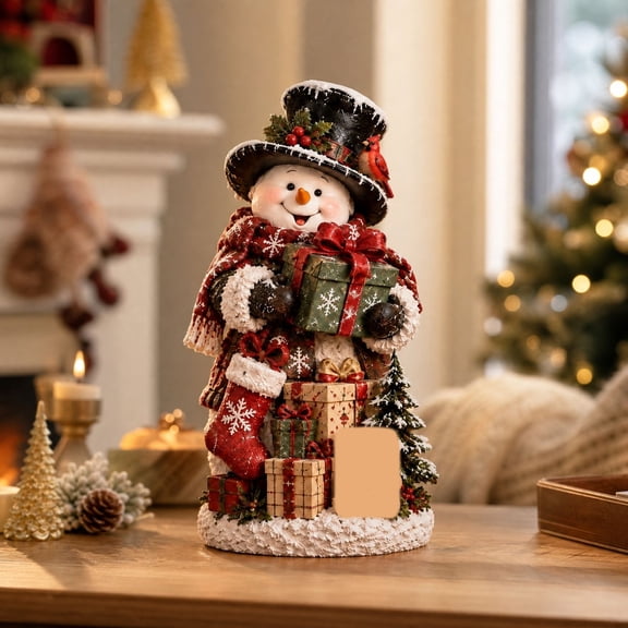 MInHoues Christmas Snowman Tabletop Figurine, Cute Resin Winter Holiday Ornament for Home Office Decor, Festive Snowman Decoration for Mantel Shelf