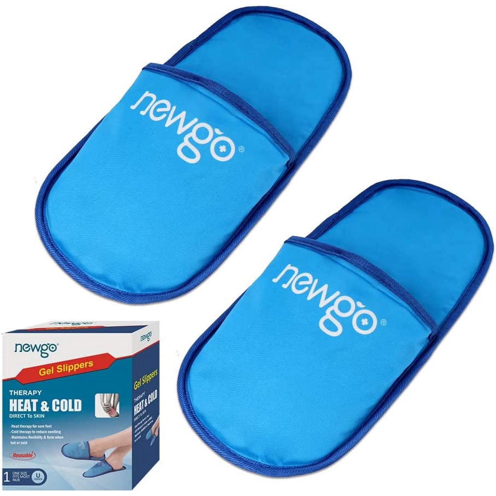 NEWGO 2 Pack Ice Pack Slippers for Feet Injuries,Reusable Hot Cold Therapy Foot Ice Pack Gel Ice Slippers for Neuropathy, Chemotherapy, Diabetes Foot Pain Relief Swelling