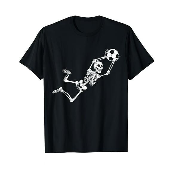 Halloween Cotton Skeleton Goalkeeper Graphic Tee Soccer Goalie T-Shirt Top Football Design Top Black S-5XL