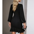 thumbnail image 3 of Women's Long Sleeves Dress Zipper Bodycon Mini Dress Ruffle Hem Round Neck Cocktail, 3 of 8