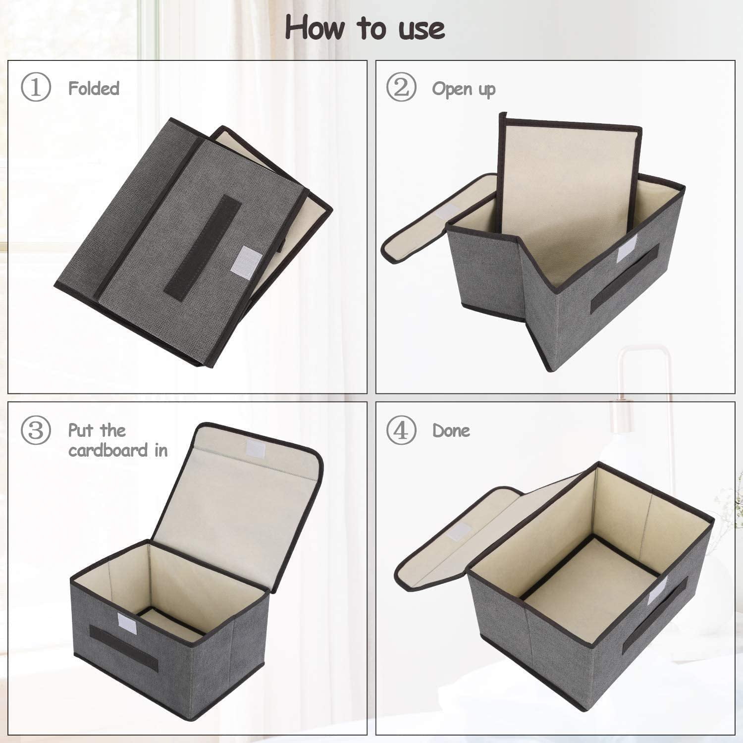 TRIANU Storage Bins with Lids, Large & Small Foldable Storage Boxes Bins Stackable Storage Box Basket Closet Organizer with Handle for Shelf, Office, Toys, Clothes, Books, 2Pack, Gray