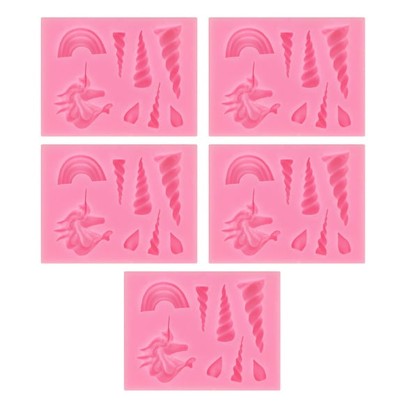 BRIGHTFUFU 5pcs Silicone Unicornio Molde Molde de silicona Molde de silicona Fondant de silicona Molde