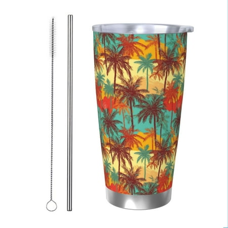 

Salouo Colorful Hawaii Palms Print 20oz Tumbler with Lid Stainless Steel Vacuum Insulated Tumbler Durable Insulated Coffee Mug Thermal Cup with Splash Proof Sliding Lid-Straw Two-piece Set