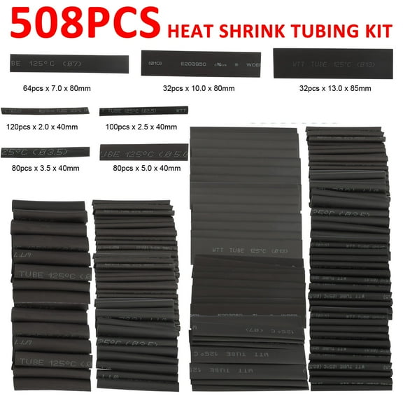 SJPACK 508Pcs Heat Shrink Tubing Insulation Shrinkable Tube 3:1 Wire Cable Sleeve Kit Black