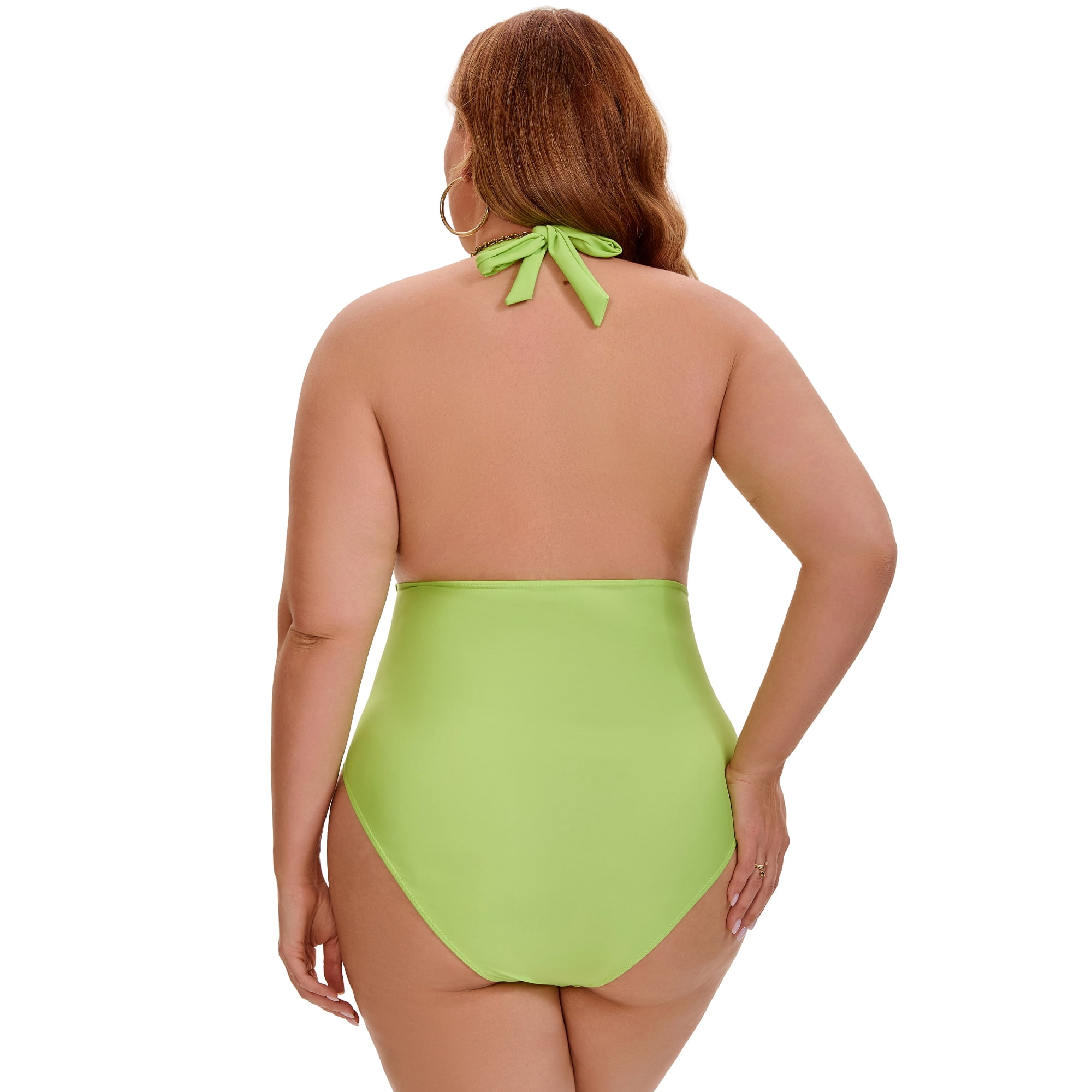 DARING DIVA Women's Plus 1 Piece Halter Tummy Control Swimwear 3X Green