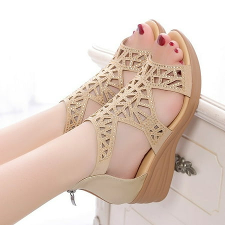 

ZHELIYO Women s sandals Women Sandals Fashion Rhinestone Decoration Summer New Pattern Hollow Versatile Roman Sandals Casual Zipper Shoes White 7.5