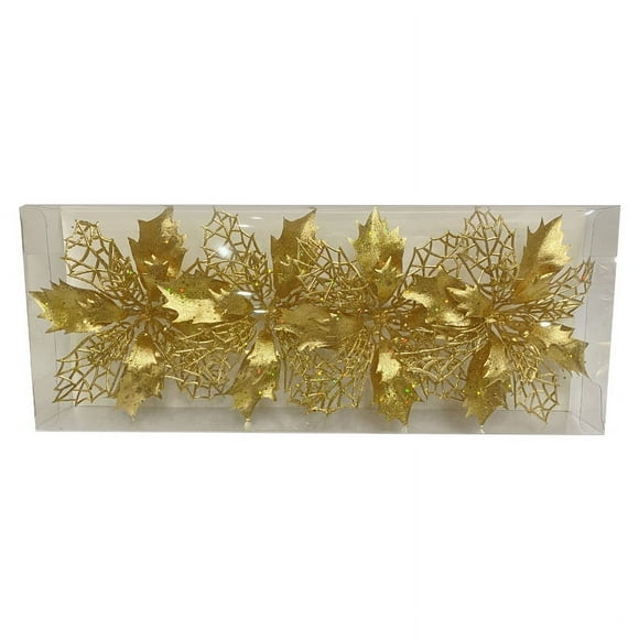 yeacher Metallic Glitter Poinsettia Flowers for Festive Christmas Tree and Home Decorations