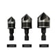 thumbnail image 1 of Juego de 3 brocas de chaflán de 90 grados y 5 flautas para madera, metal de cambio rápido Broca de chaflán hexagonal de 1/4"Acero al carbono Herramienta de corte de chaflán para carpintería 12/16/19, 1 of 5