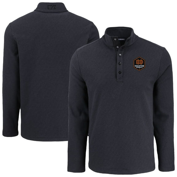 Men's-Cutter & Buck Black Houston Dynamo FC Hunts Point Eco Textured Fleece Recycled Quarter-Snap Pullover